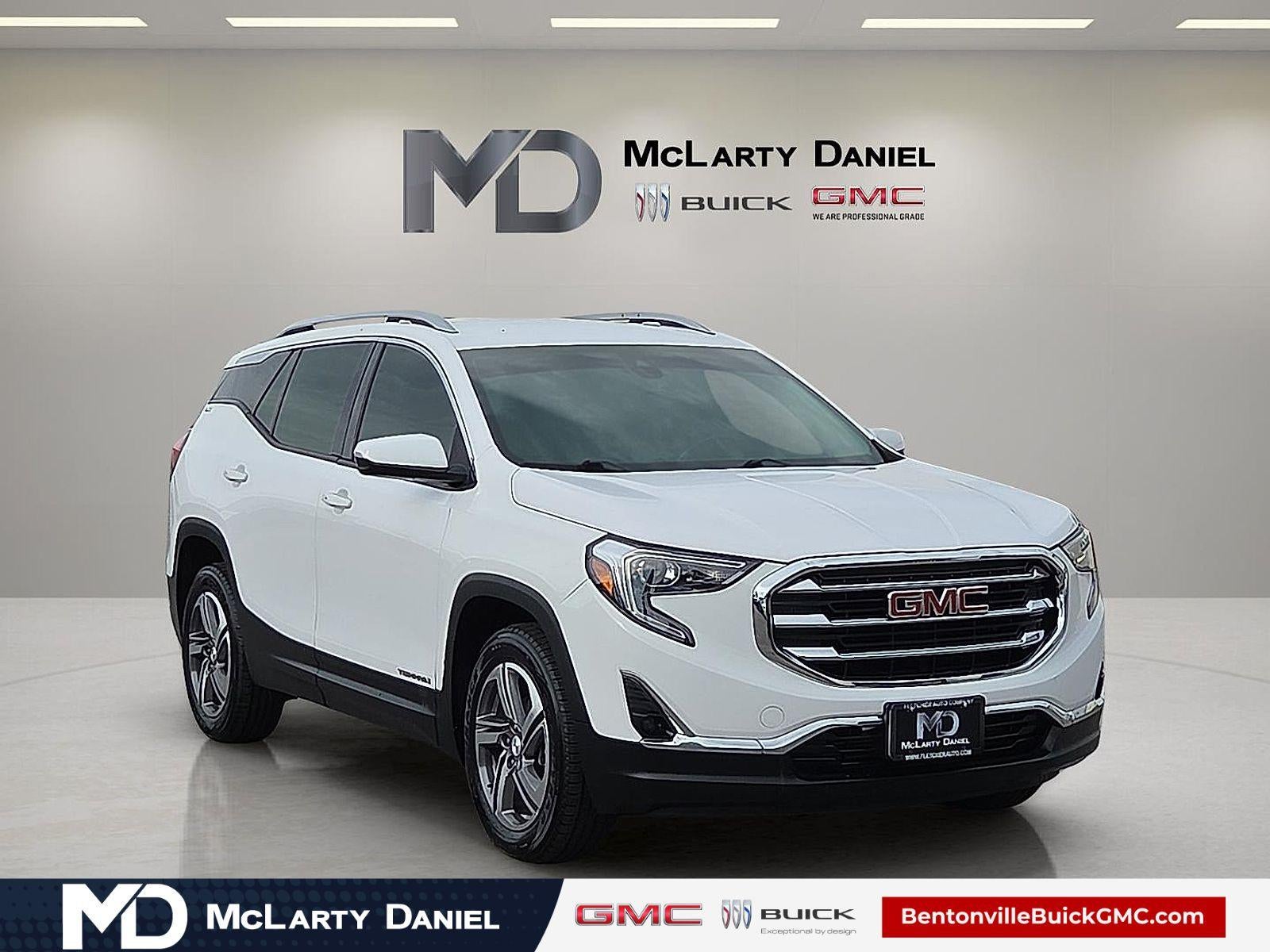 2020 GMC Terrain SLT in Summit White — front three-quarter view