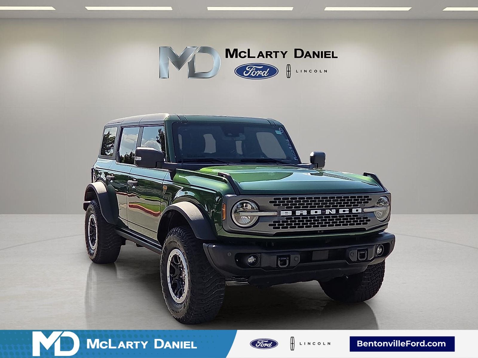 2023 Ford Bronco Badlands in Eruption Green Metallic — front three-quarter view