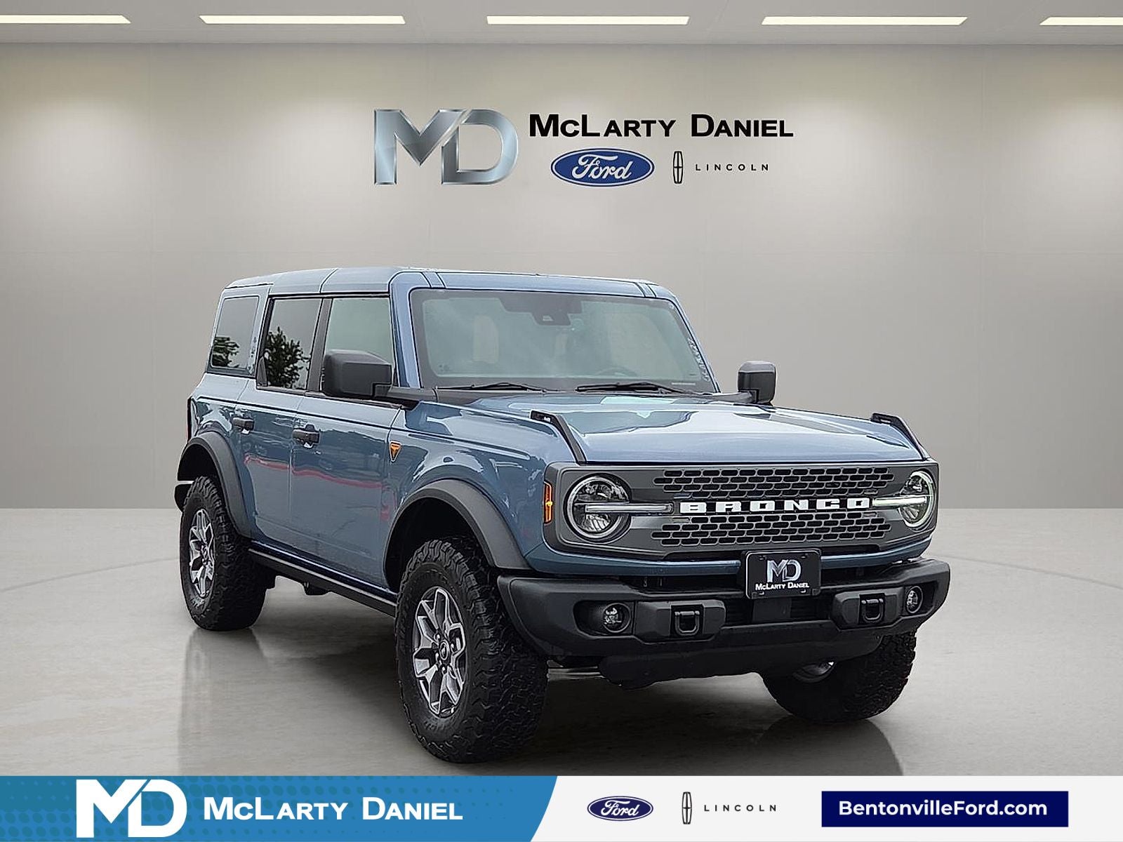 2025 Ford Bronco Badlands in Azure Gray Met Tri-Coat — front three-quarter view