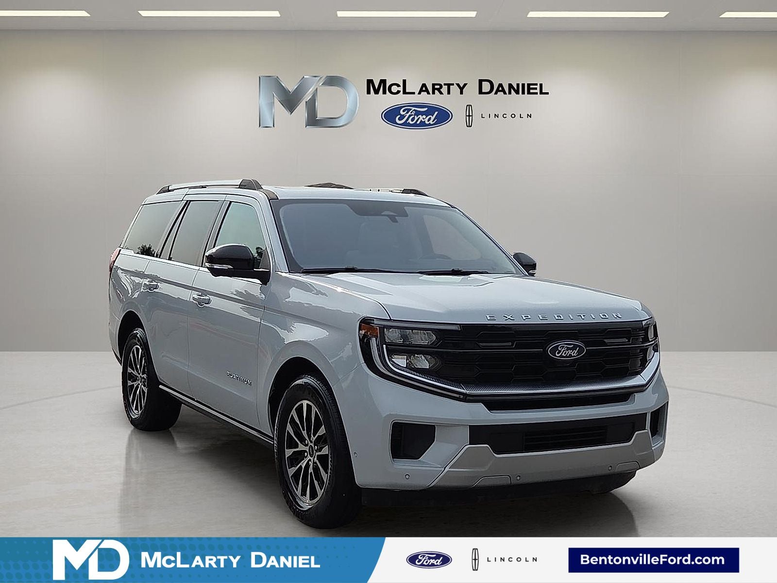 2025 Ford Expedition Platinum in Space Silver Metallic — front three-quarter view