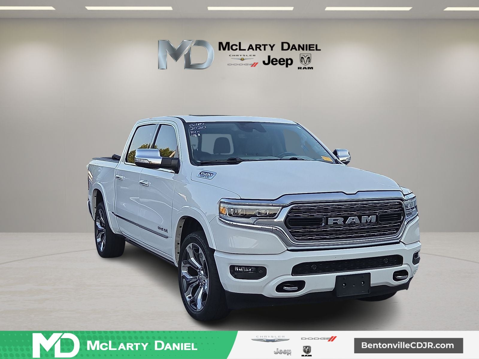 2020 RAM 1500 Limited in Ivory White Tri-Coat Pearlcoat — front three-quarter view