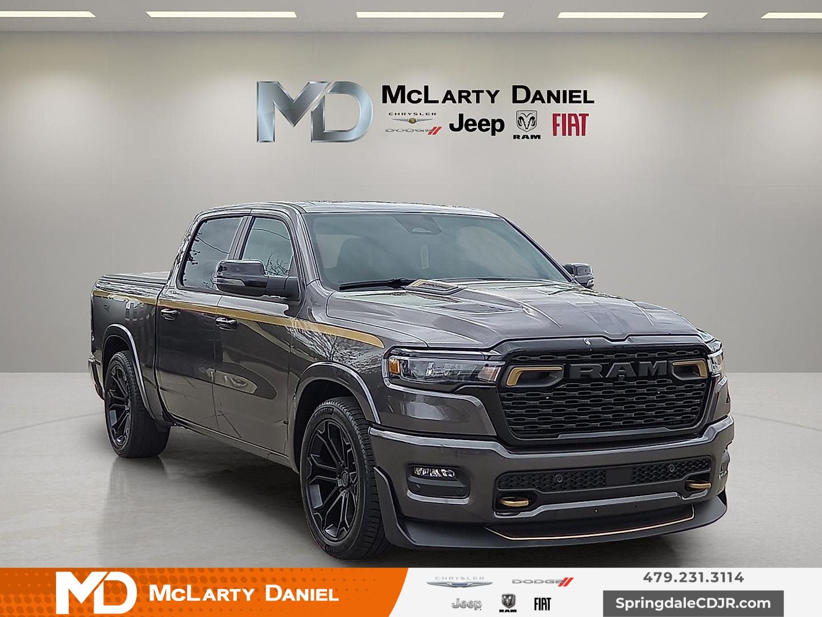 2026 RAM Ram 1500 RAM 1500 BIG HORN CREW CAB 4X4 5'7' BOX in Granite Crystal Metallic Clear-Coat Exterior Paint — front three-quarter view