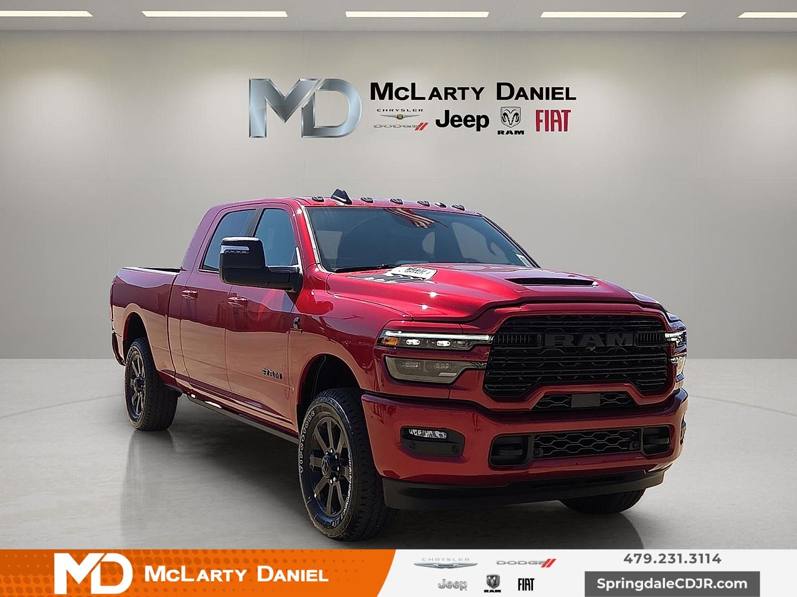 2026 RAM Ram 2500 RAM 2500 LARAMIE MEGA CAB 4X4 6'4' BOX in Molten Red Pearl-Coat Exterior Paint — front three-quarter view