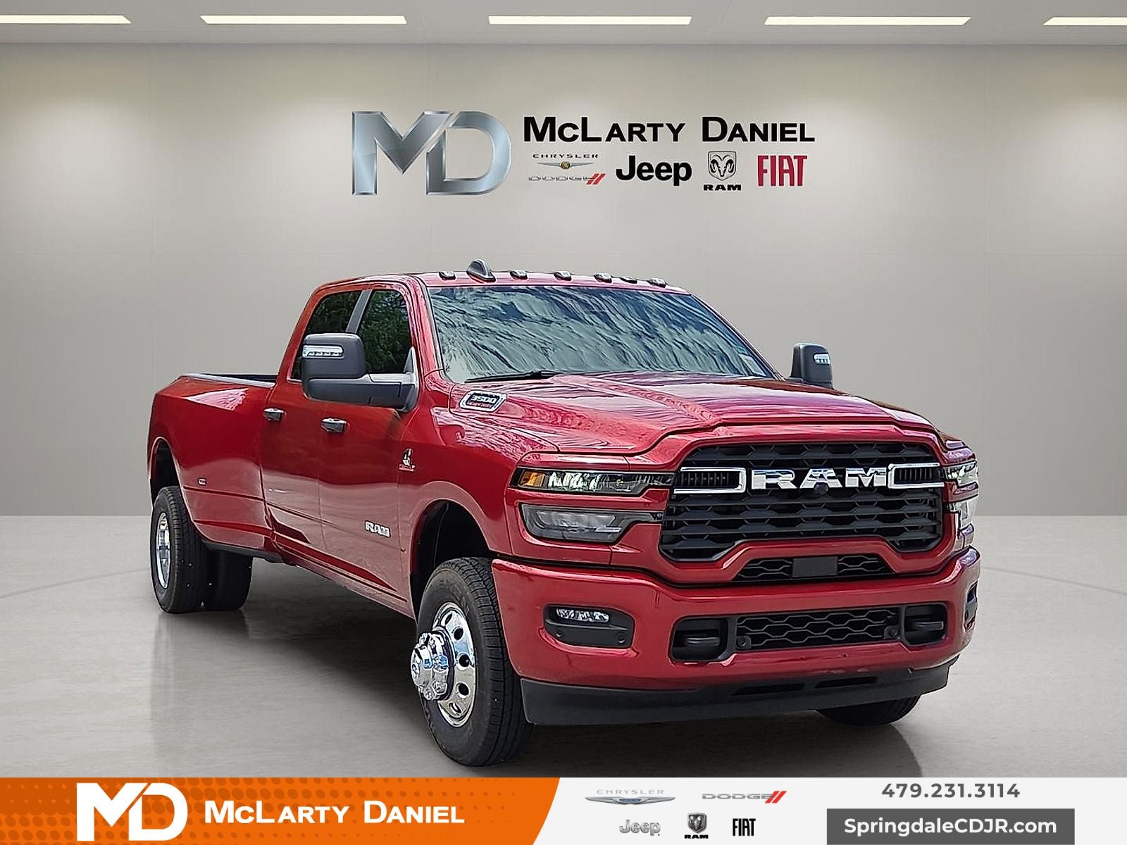 2026 RAM Ram 3500 RAM 3500 BIG HORN CREW CAB 4X4 8' BOX in Molten Red Pearl-Coat Exterior Paint — front three-quarter view