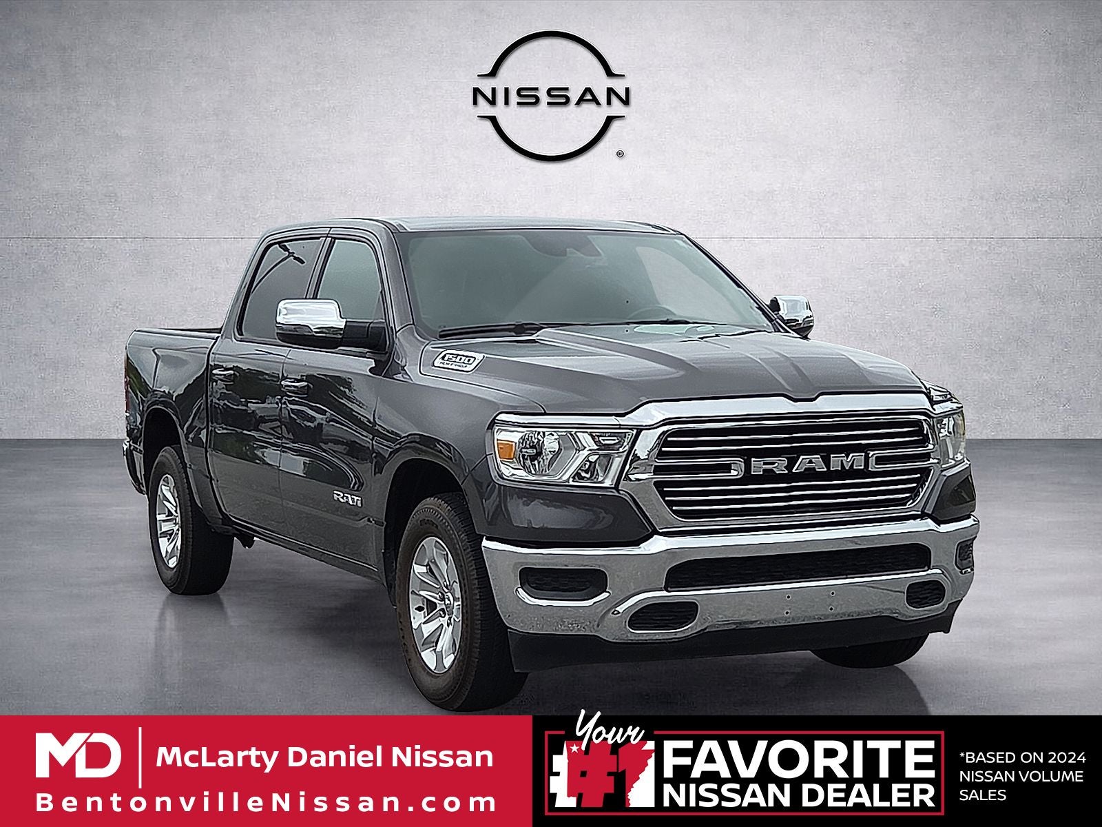 2024 RAM 1500 Laramie in Granite Crystal Metallic Clearcoat — front three-quarter view